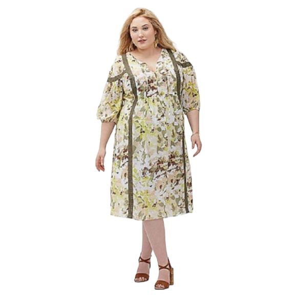 Lane Bryant Floral Boho Green Yellow Dress Size 18 - Picture 2 of 8